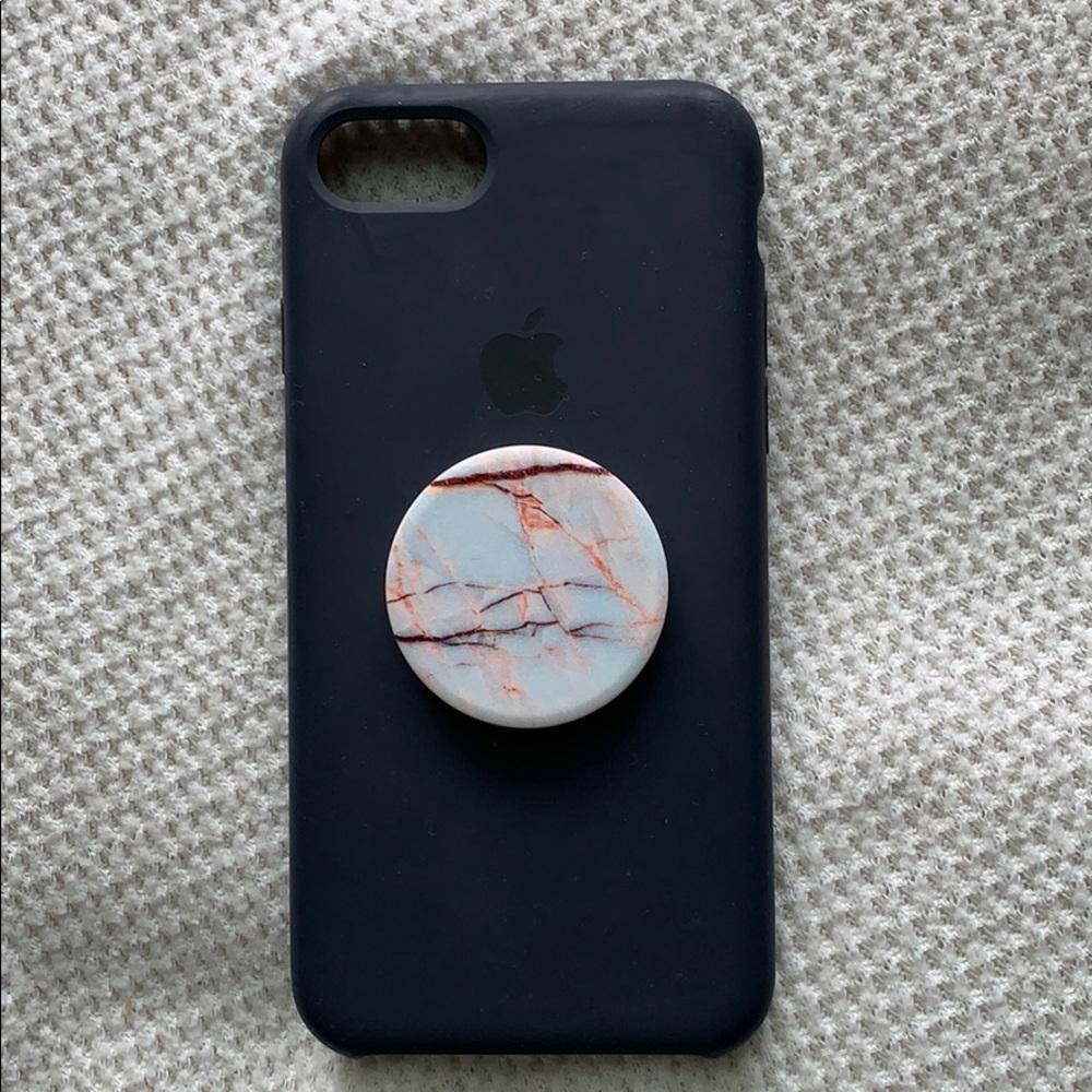 iPhone 7/8 Dark Blue Apple Phone Case w/ Popsocket